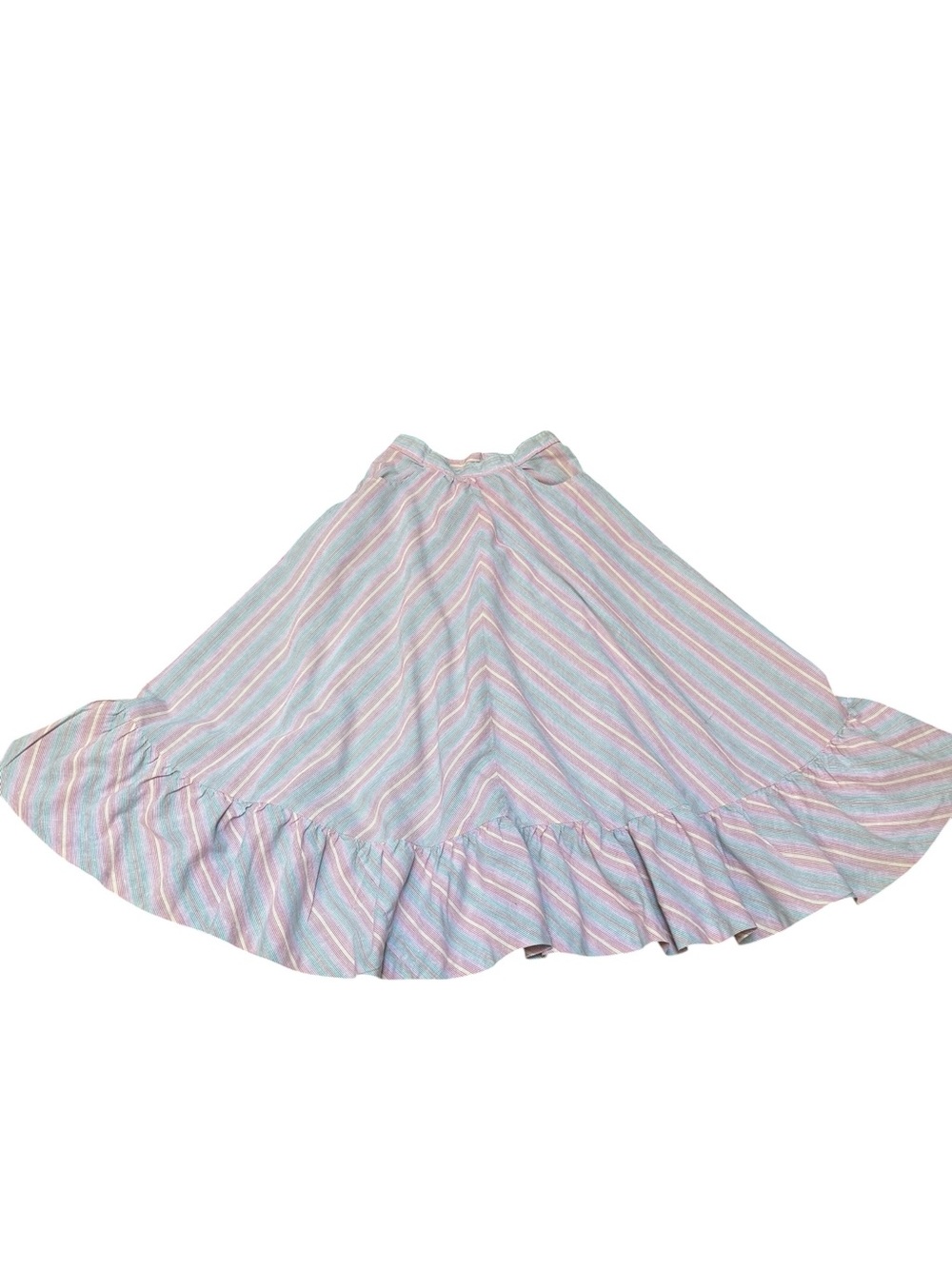 Vintage Cottagecore 100% Cotton Striped Midi Skirt with Ruffle Hem - Picture 8 of 10